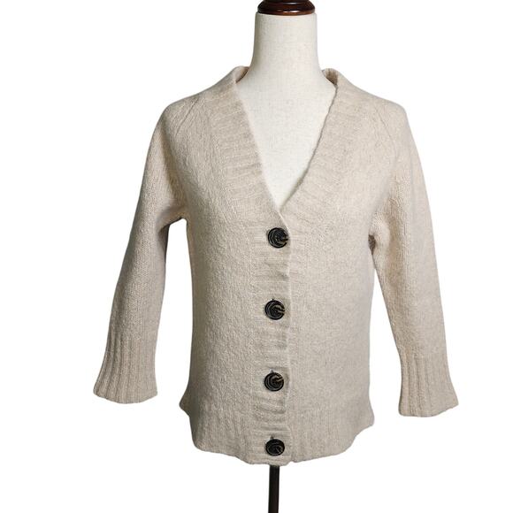 Madewell Alpaca Wool Cream Cardigan with Big Buttons Ribbed Cuffs and Hem XS - Picture 2 of 9